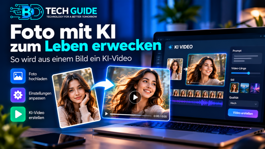 Banner für BD TECH GUIDE: Ein Foto mit künstlicher Intelligenz in ein Video verwandeln