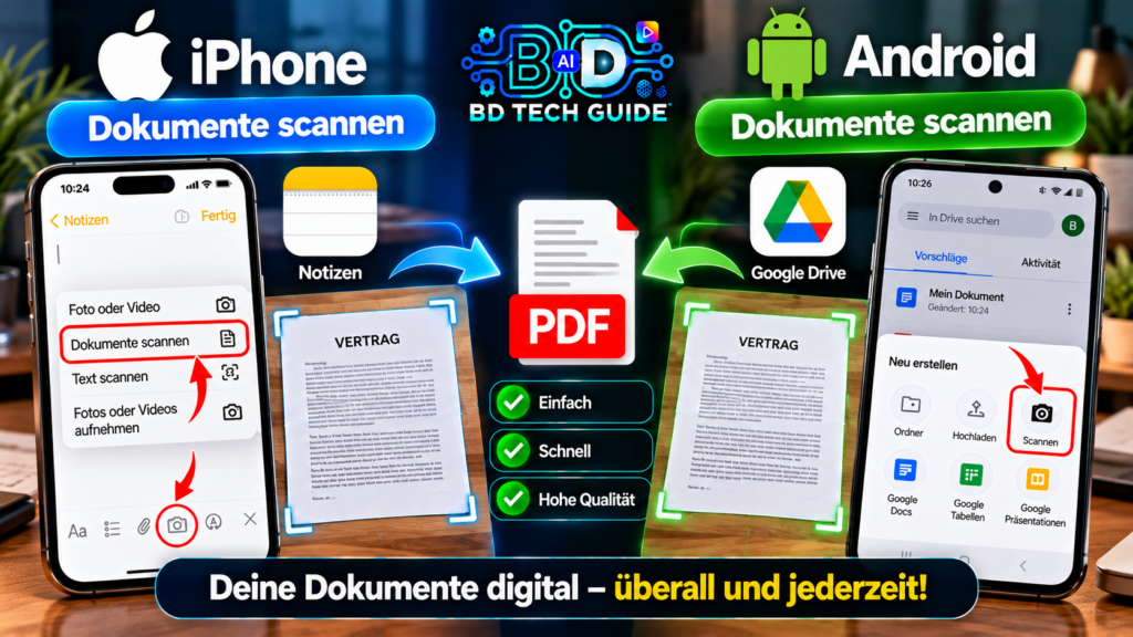 iPhone und Android scannen Dokumente und speichern sie als PDF