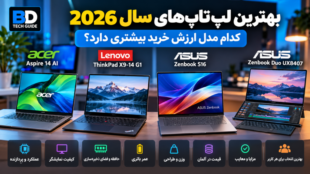 تصویر شاخص مقاله فارسی مقایسه بهترین لپ‌تاپ‌های سال ۲۰۲۶