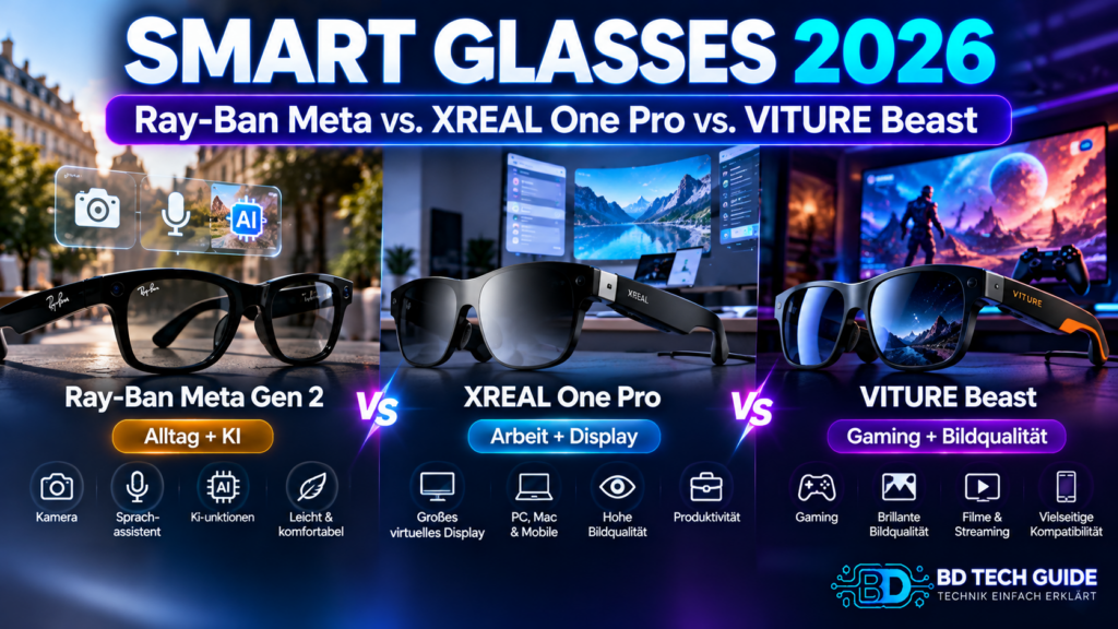 مقایسه عینک‌های هوشمند Ray-Ban Meta Gen 2، XREAL One Pro و VITURE Beast – BD TECH GUIDE